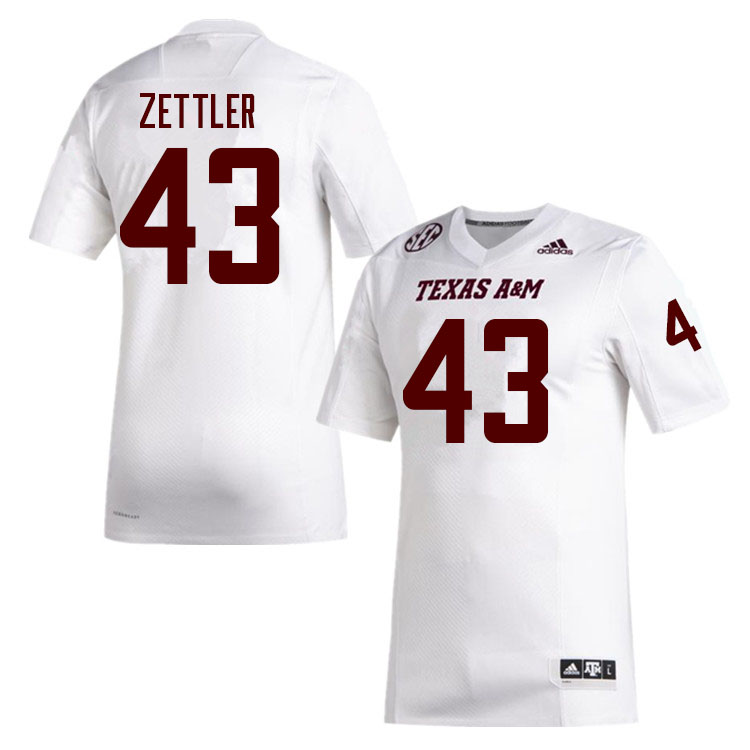 Men #43 Alex Zettler Texas A&M Aggies College Football Jerseys Sale-White - Click Image to Close